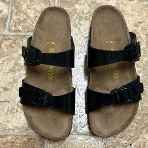 Birkenstock Black Arizona Patent Leather Slide Sandals